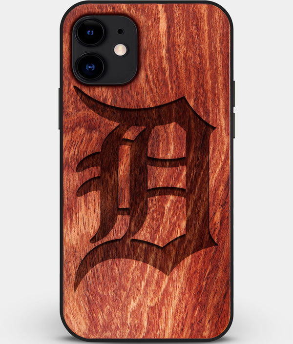 Custom Carved Wood Detroit Tigers iPhone 12 Case | Personalized Mahogany Wood Detroit Tigers Cover, Birthday Gift, Gifts For Him, Monogrammed Gift For Fan | by Engraved In Nature