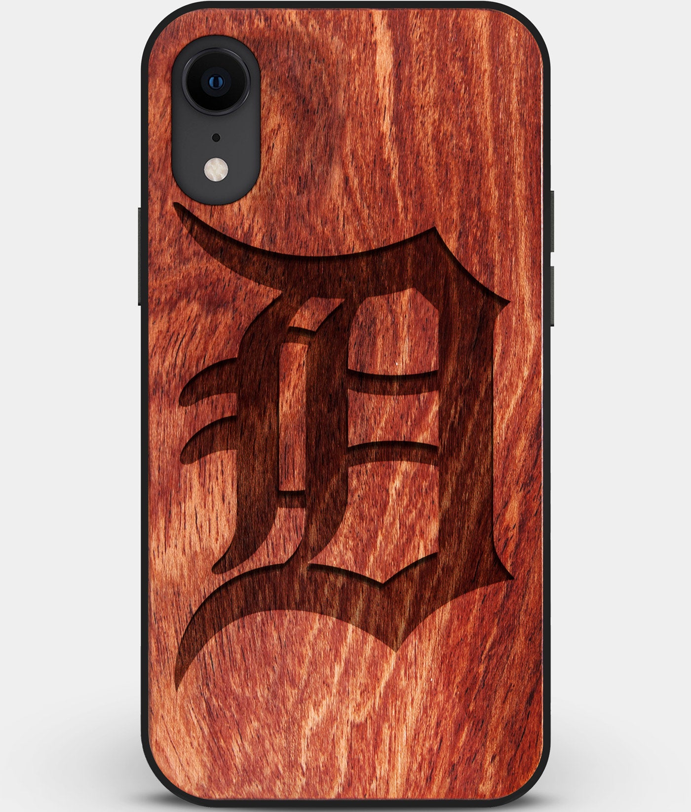 Custom Carved Wood Detroit Tigers iPhone XR Case | Personalized Mahogany Wood Detroit Tigers Cover, Birthday Gift, Gifts For Him, Monogrammed Gift For Fan | by Engraved In Nature