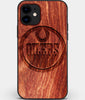 Custom Carved Wood Edmonton Oilers iPhone 11 Case | Personalized Mahogany Wood Edmonton Oilers Cover, Birthday Gift, Gifts For Him, Monogrammed Gift For Fan | by Engraved In Nature