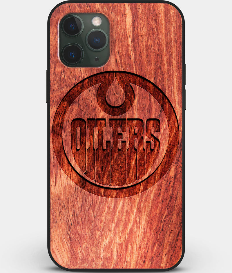 Custom Carved Wood Edmonton Oilers iPhone 11 Pro Case | Personalized Mahogany Wood Edmonton Oilers Cover, Birthday Gift, Gifts For Him, Monogrammed Gift For Fan | by Engraved In Nature