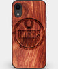 Custom Carved Wood Edmonton Oilers iPhone XR Case | Personalized Mahogany Wood Edmonton Oilers Cover, Birthday Gift, Gifts For Him, Monogrammed Gift For Fan | by Engraved In Nature