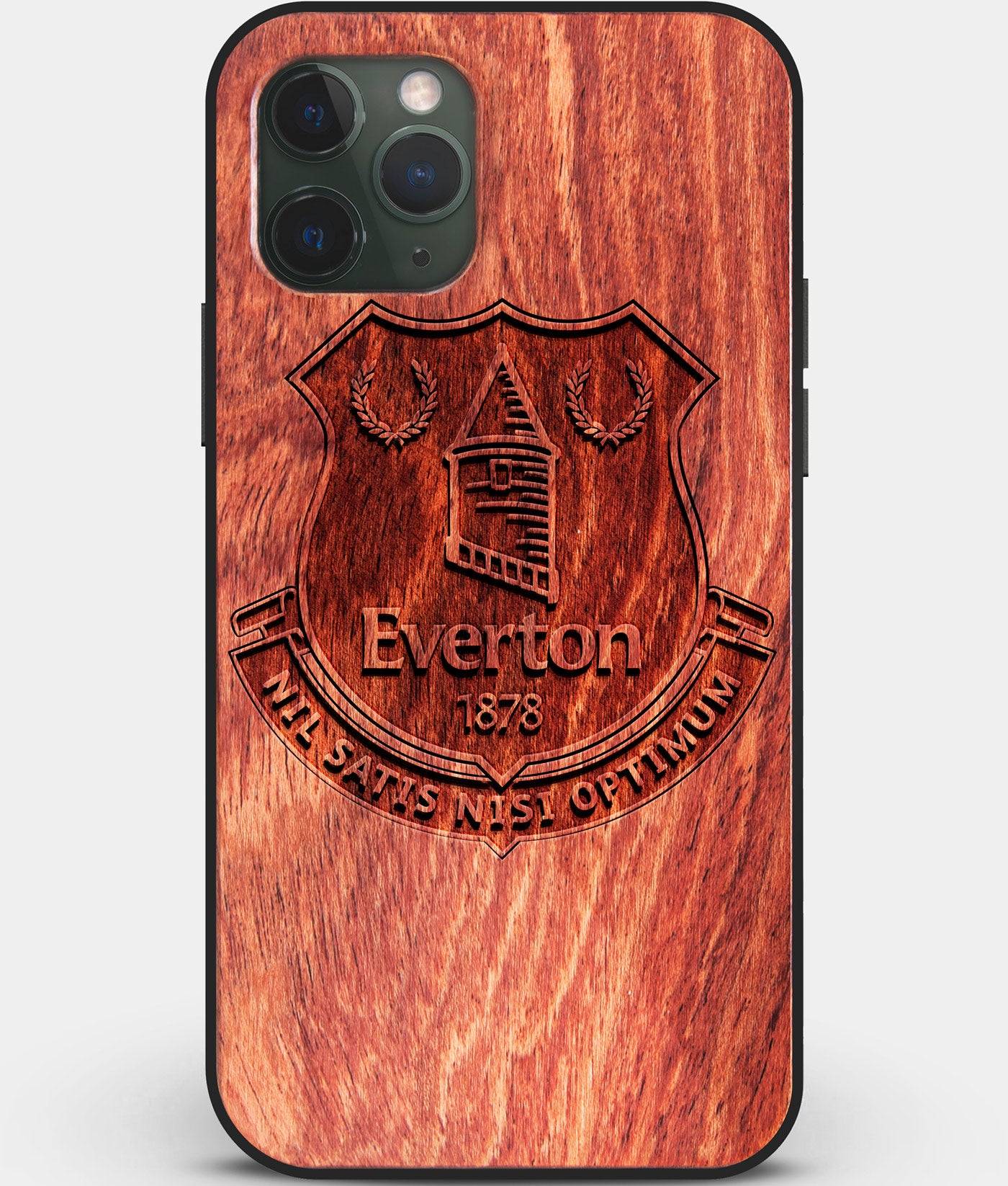 Custom Carved Wood Everton F.C. iPhone 11 Pro Case | Personalized Mahogany Wood Everton F.C. Cover, Birthday Gift, Gifts For Him, Monogrammed Gift For Fan | by Engraved In Nature
