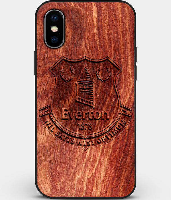 Custom Carved Wood Everton F.C. iPhone X/XS Case | Personalized Mahogany Wood Everton F.C. Cover, Birthday Gift, Gifts For Him, Monogrammed Gift For Fan | by Engraved In Nature