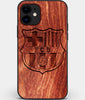 Custom Carved Wood FC Barcelona iPhone 11 Case | Personalized Mahogany Wood FC Barcelona Cover, Birthday Gift, Gifts For Him, Monogrammed Gift For Fan | by Engraved In Nature