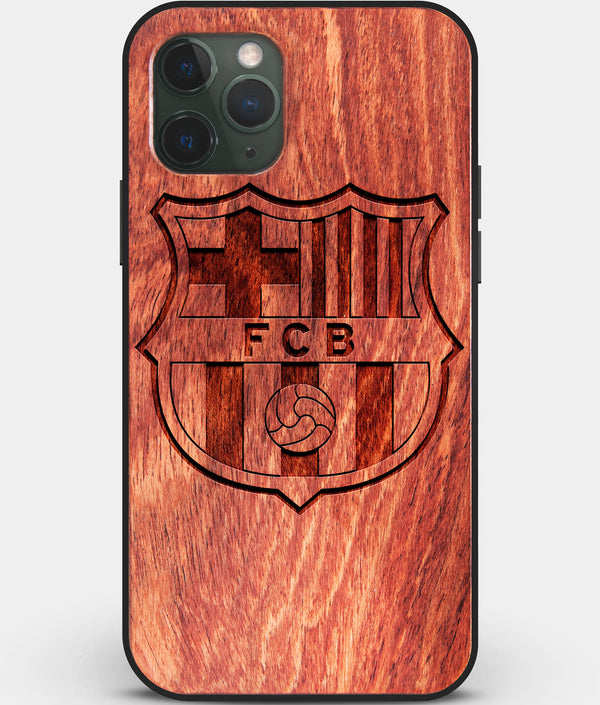 Custom Carved Wood FC Barcelona iPhone 11 Pro Case | Personalized Mahogany Wood FC Barcelona Cover, Birthday Gift, Gifts For Him, Monogrammed Gift For Fan | by Engraved In Nature