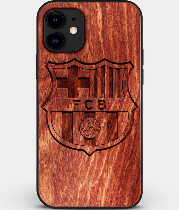 Custom Carved Wood FC Barcelona iPhone 12 Case | Personalized Mahogany Wood FC Barcelona Cover, Birthday Gift, Gifts For Him, Monogrammed Gift For Fan | by Engraved In Nature
