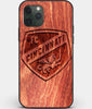 Custom Carved Wood FC Cincinnati iPhone 11 Pro Case | Personalized Mahogany Wood FC Cincinnati Cover, Birthday Gift, Gifts For Him, Monogrammed Gift For Fan | by Engraved In Nature