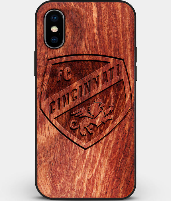 Custom Carved Wood FC Cincinnati iPhone XS Max Case | Personalized Mahogany Wood FC Cincinnati Cover, Birthday Gift, Gifts For Him, Monogrammed Gift For Fan | by Engraved In Nature