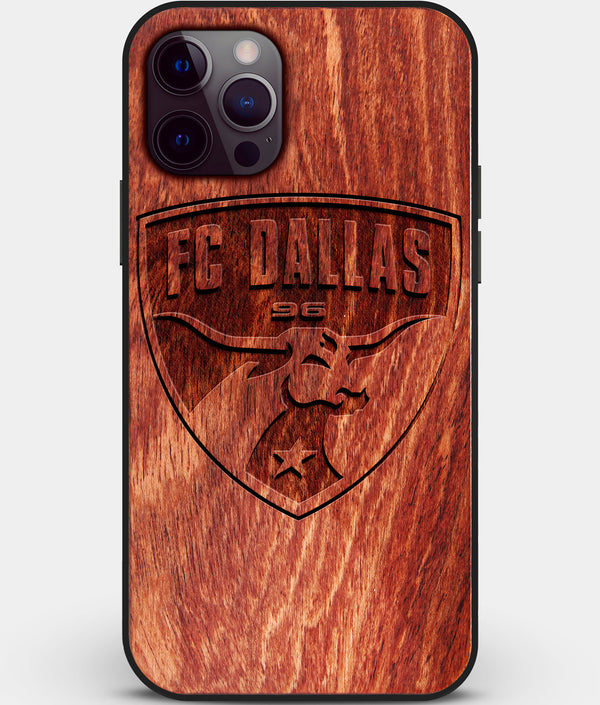 Custom Carved Wood FC Dallas iPhone 12 Pro Case | Personalized Mahogany Wood FC Dallas Cover, Birthday Gift, Gifts For Him, Monogrammed Gift For Fan | by Engraved In Nature