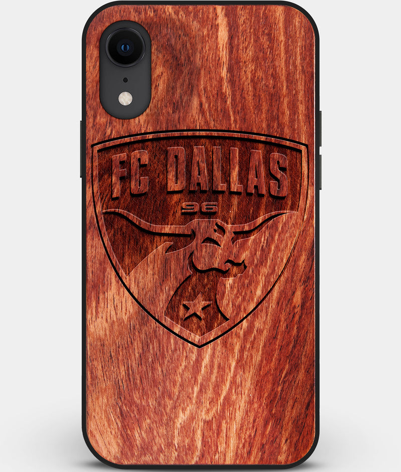 Custom Carved Wood FC Dallas iPhone XR Case | Personalized Mahogany Wood FC Dallas Cover, Birthday Gift, Gifts For Him, Monogrammed Gift For Fan | by Engraved In Nature