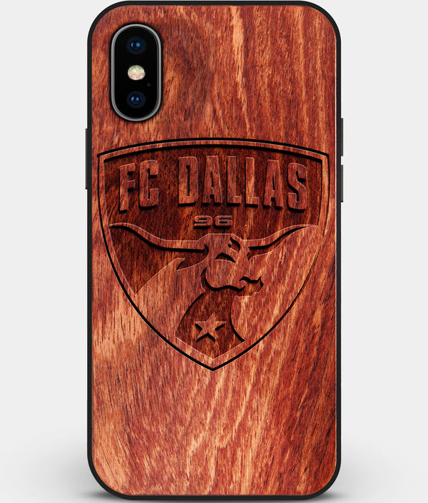 Custom Carved Wood FC Dallas iPhone X/XS Case | Personalized Mahogany Wood FC Dallas Cover, Birthday Gift, Gifts For Him, Monogrammed Gift For Fan | by Engraved In Nature