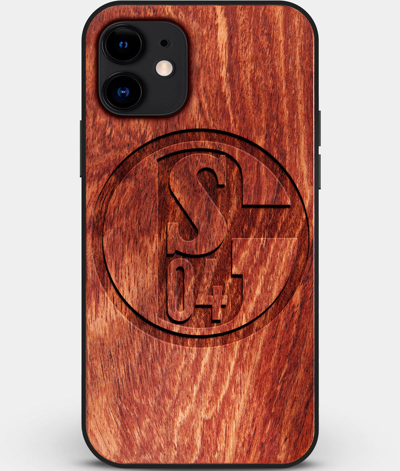 Custom Carved Wood FC Schalke 04 iPhone 11 Case | Personalized Mahogany Wood FC Schalke 04 Cover, Birthday Gift, Gifts For Him, Monogrammed Gift For Fan | by Engraved In Nature