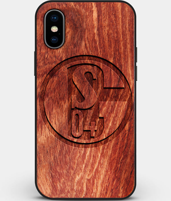Custom Carved Wood FC Schalke 04 iPhone XS Max Case | Personalized Mahogany Wood FC Schalke 04 Cover, Birthday Gift, Gifts For Him, Monogrammed Gift For Fan | by Engraved In Nature
