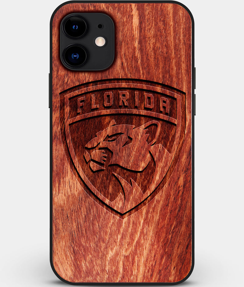 Custom Carved Wood Florida Panthers iPhone 11 Case | Personalized Mahogany Wood Florida Panthers Cover, Birthday Gift, Gifts For Him, Monogrammed Gift For Fan | by Engraved In Nature