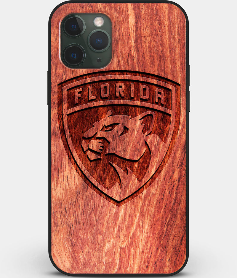 Custom Carved Wood Florida Panthers iPhone 11 Pro Case | Personalized Mahogany Wood Florida Panthers Cover, Birthday Gift, Gifts For Him, Monogrammed Gift For Fan | by Engraved In Nature