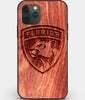 Custom Carved Wood Florida Panthers iPhone 11 Pro Max Case | Personalized Mahogany Wood Florida Panthers Cover, Birthday Gift, Gifts For Him, Monogrammed Gift For Fan | by Engraved In Nature