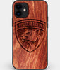 Custom Carved Wood Florida Panthers iPhone 12 Case | Personalized Mahogany Wood Florida Panthers Cover, Birthday Gift, Gifts For Him, Monogrammed Gift For Fan | by Engraved In Nature