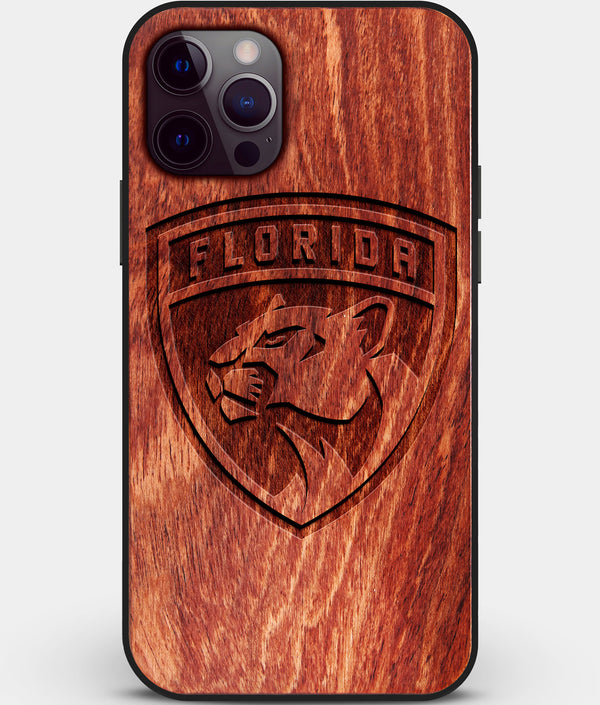 Custom Carved Wood Florida Panthers iPhone 12 Pro Max Case | Personalized Mahogany Wood Florida Panthers Cover, Birthday Gift, Gifts For Him, Monogrammed Gift For Fan | by Engraved In Nature