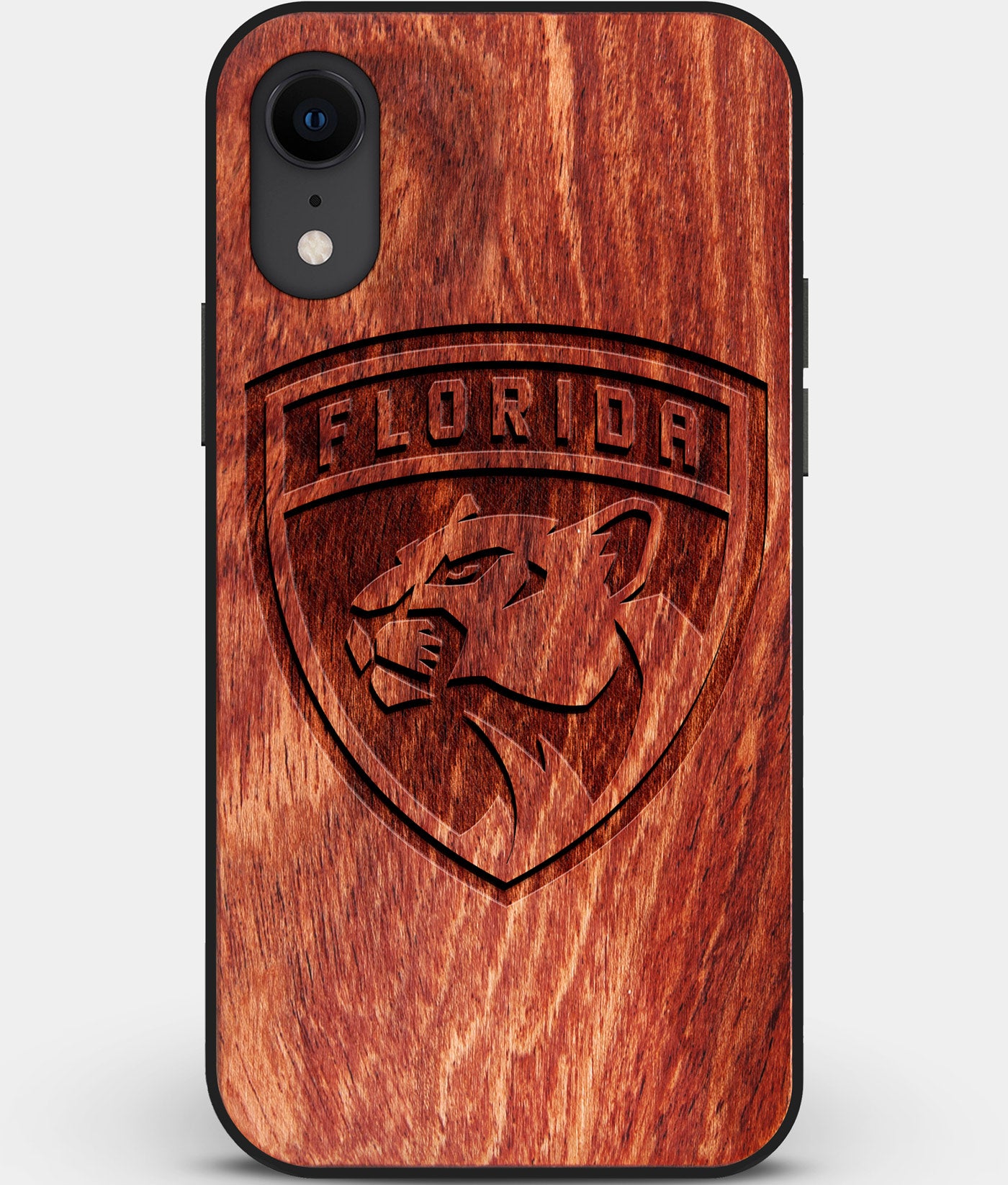 Custom Carved Wood Florida Panthers iPhone XR Case | Personalized Mahogany Wood Florida Panthers Cover, Birthday Gift, Gifts For Him, Monogrammed Gift For Fan | by Engraved In Nature