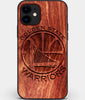 Custom Carved Wood Golden State Warriors iPhone 11 Case | Personalized Mahogany Wood Golden State Warriors Cover, Birthday Gift, Gifts For Him, Monogrammed Gift For Fan | by Engraved In Nature