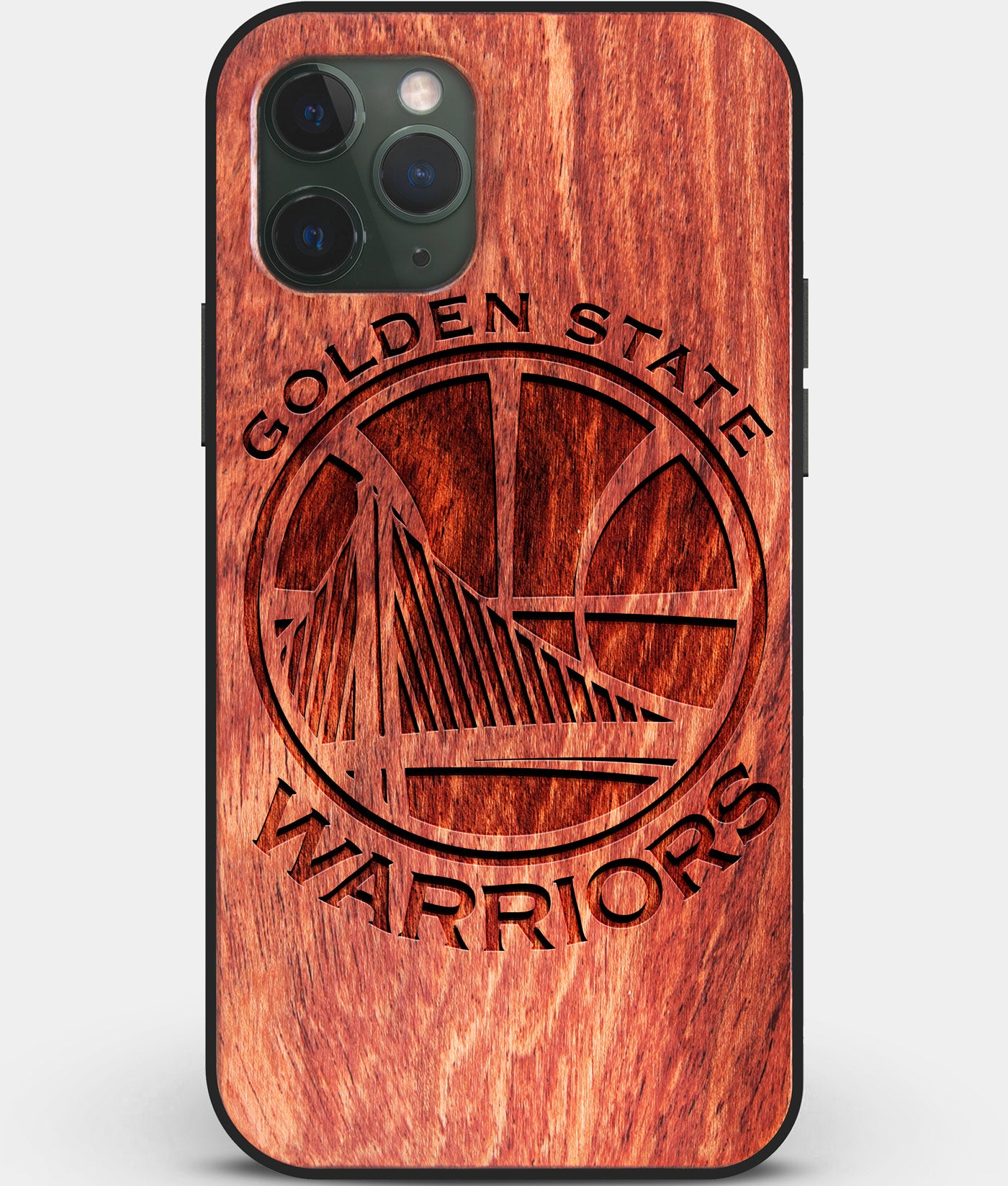 Custom Carved Wood Golden State Warriors iPhone 11 Pro Case | Personalized Mahogany Wood Golden State Warriors Cover, Birthday Gift, Gifts For Him, Monogrammed Gift For Fan | by Engraved In Nature