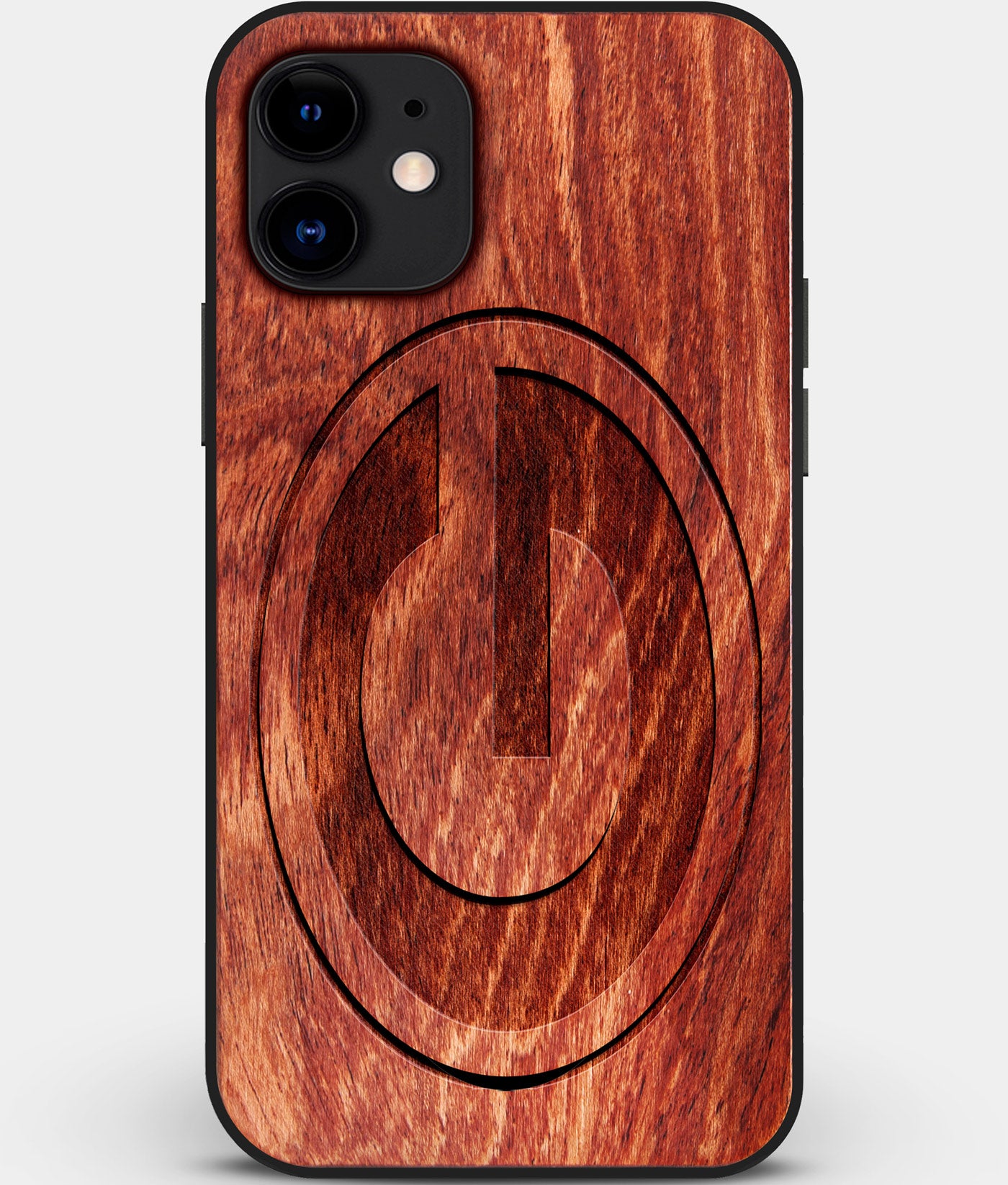 Custom Carved Wood Green Bay Packers iPhone 12 Mini Case | Personalized Mahogany Wood Green Bay Packers Cover, Birthday Gift, Gifts For Him, Monogrammed Gift For Fan | by Engraved In Nature