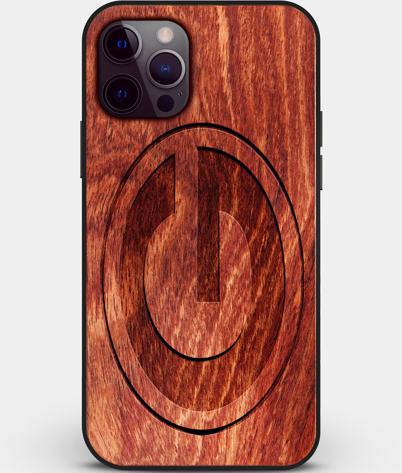 Custom Carved Wood Green Bay Packers iPhone 12 Pro Case | Personalized Mahogany Wood Green Bay Packers Cover, Birthday Gift, Gifts For Him, Monogrammed Gift For Fan | by Engraved In Nature