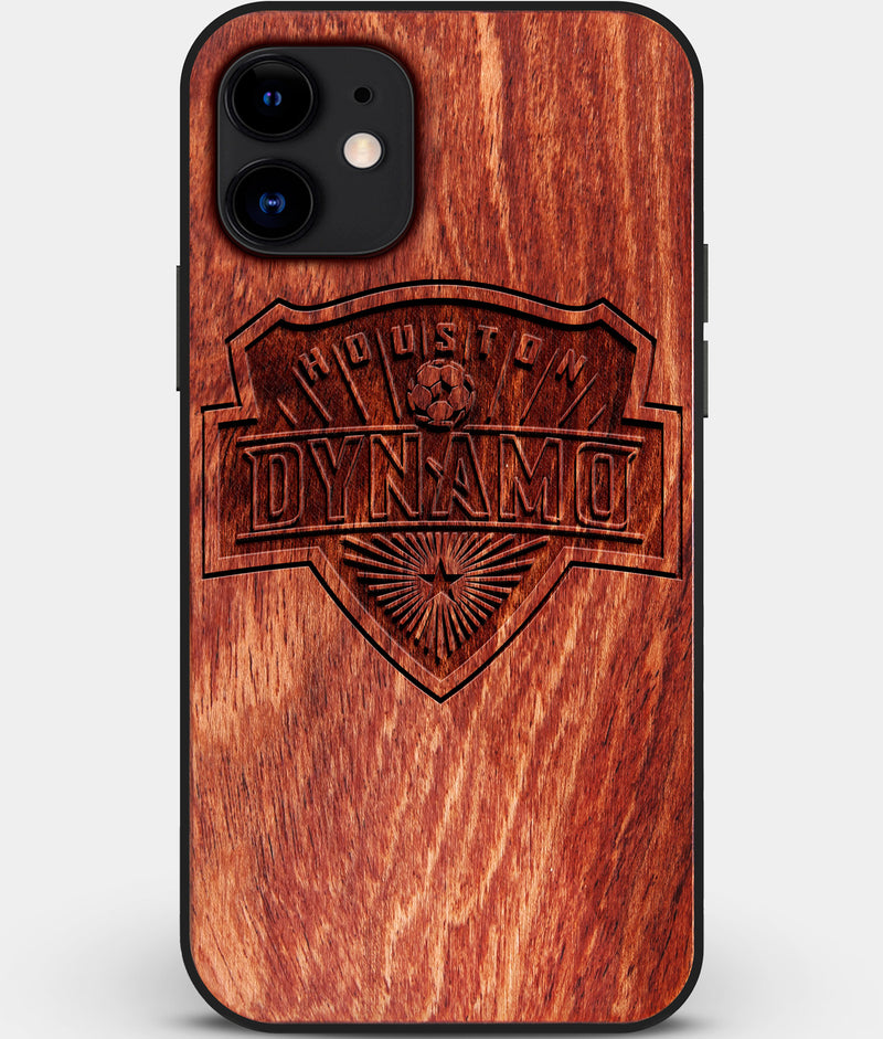 Custom Carved Wood Houston Dynamo iPhone 12 Case | Personalized Mahogany Wood Houston Dynamo Cover, Birthday Gift, Gifts For Him, Monogrammed Gift For Fan | by Engraved In Nature