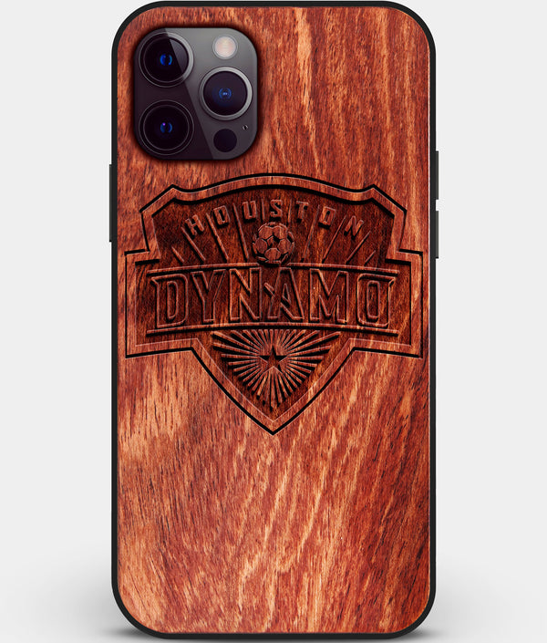 Custom Carved Wood Houston Dynamo iPhone 12 Pro Case | Personalized Mahogany Wood Houston Dynamo Cover, Birthday Gift, Gifts For Him, Monogrammed Gift For Fan | by Engraved In Nature