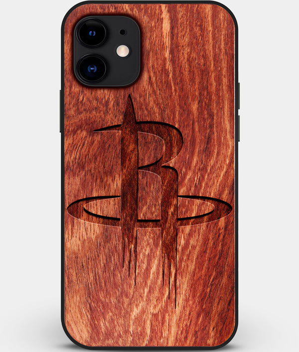 Custom Carved Wood Houston Rockets iPhone 12 Case | Personalized Mahogany Wood Houston Rockets Cover, Birthday Gift, Gifts For Him, Monogrammed Gift For Fan | by Engraved In Nature