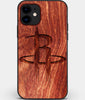 Custom Carved Wood Houston Rockets iPhone 12 Case | Personalized Mahogany Wood Houston Rockets Cover, Birthday Gift, Gifts For Him, Monogrammed Gift For Fan | by Engraved In Nature