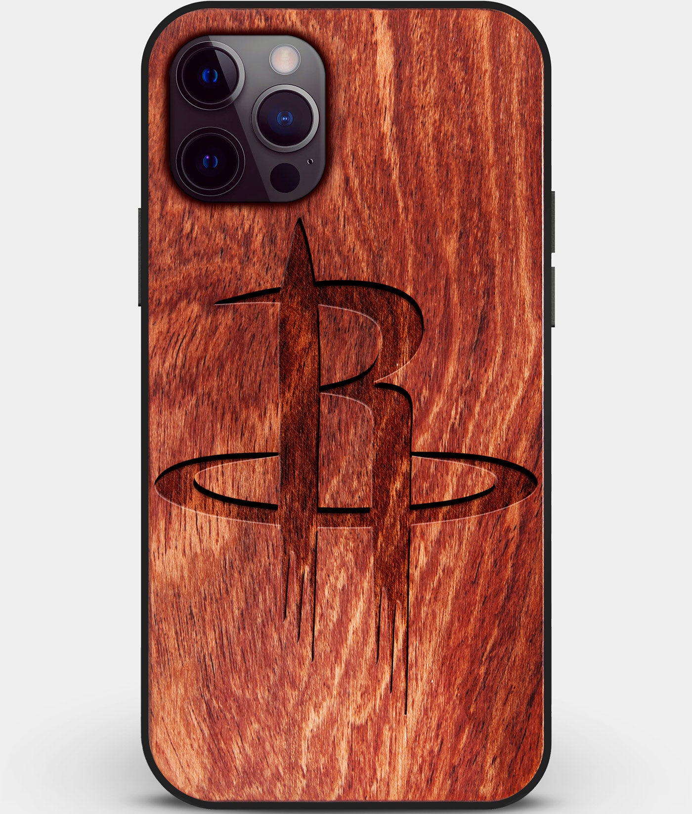 Custom Carved Wood Houston Rockets iPhone 12 Pro Case | Personalized Mahogany Wood Houston Rockets Cover, Birthday Gift, Gifts For Him, Monogrammed Gift For Fan | by Engraved In Nature