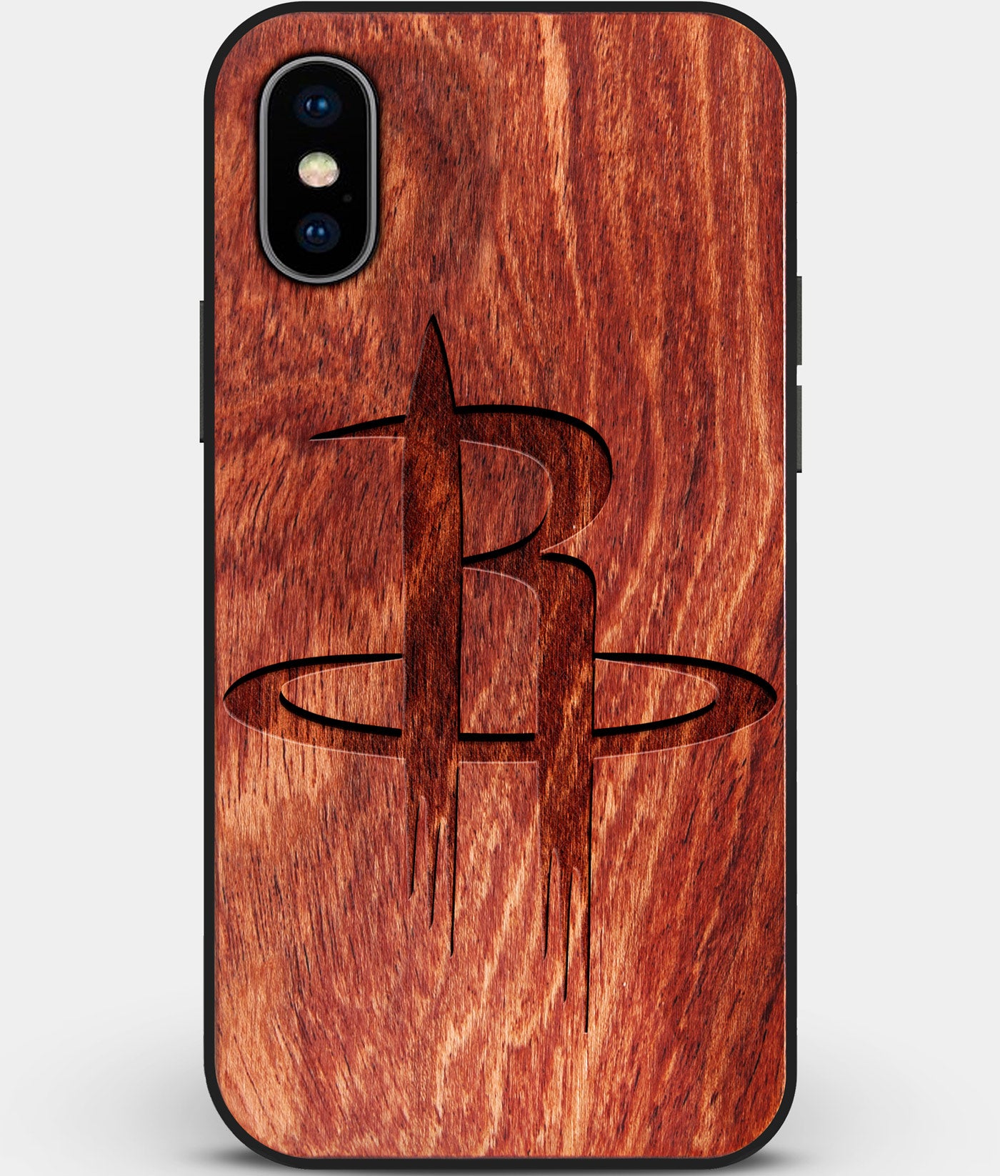 Custom Carved Wood Houston Rockets iPhone X/XS Case | Personalized Mahogany Wood Houston Rockets Cover, Birthday Gift, Gifts For Him, Monogrammed Gift For Fan | by Engraved In Nature