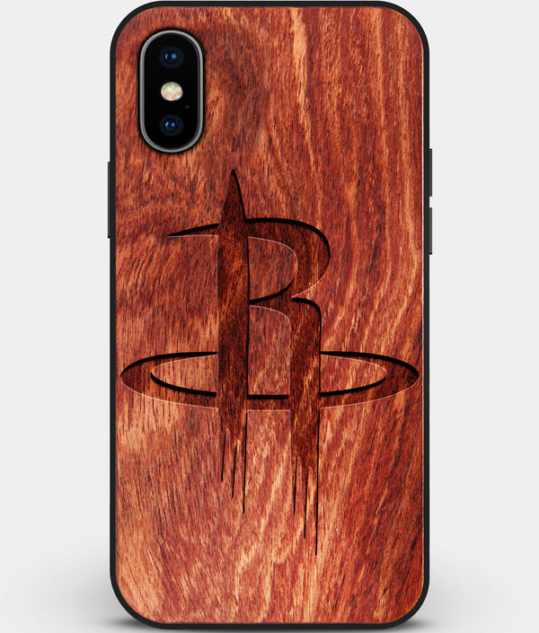 Custom Carved Wood Houston Rockets iPhone X/XS Case | Personalized Mahogany Wood Houston Rockets Cover, Birthday Gift, Gifts For Him, Monogrammed Gift For Fan | by Engraved In Nature