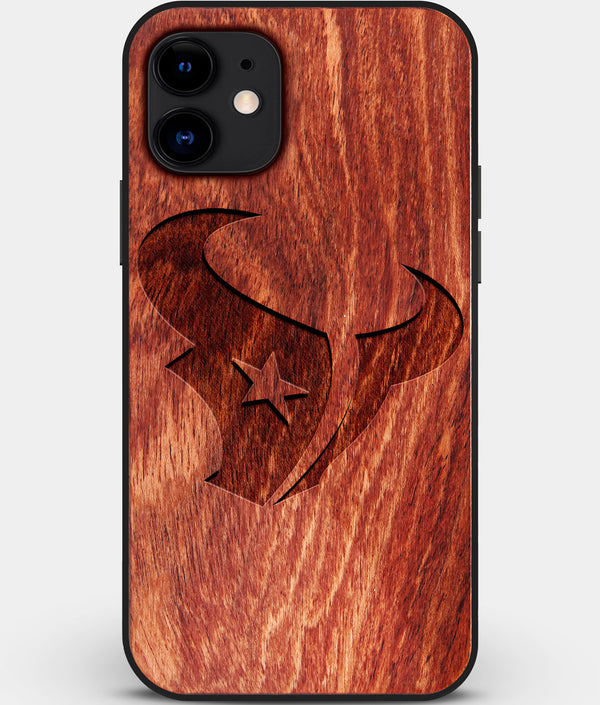 Custom Carved Wood Houston Texans iPhone 12 Mini Case | Personalized Mahogany Wood Houston Texans Cover, Birthday Gift, Gifts For Him, Monogrammed Gift For Fan | by Engraved In Nature