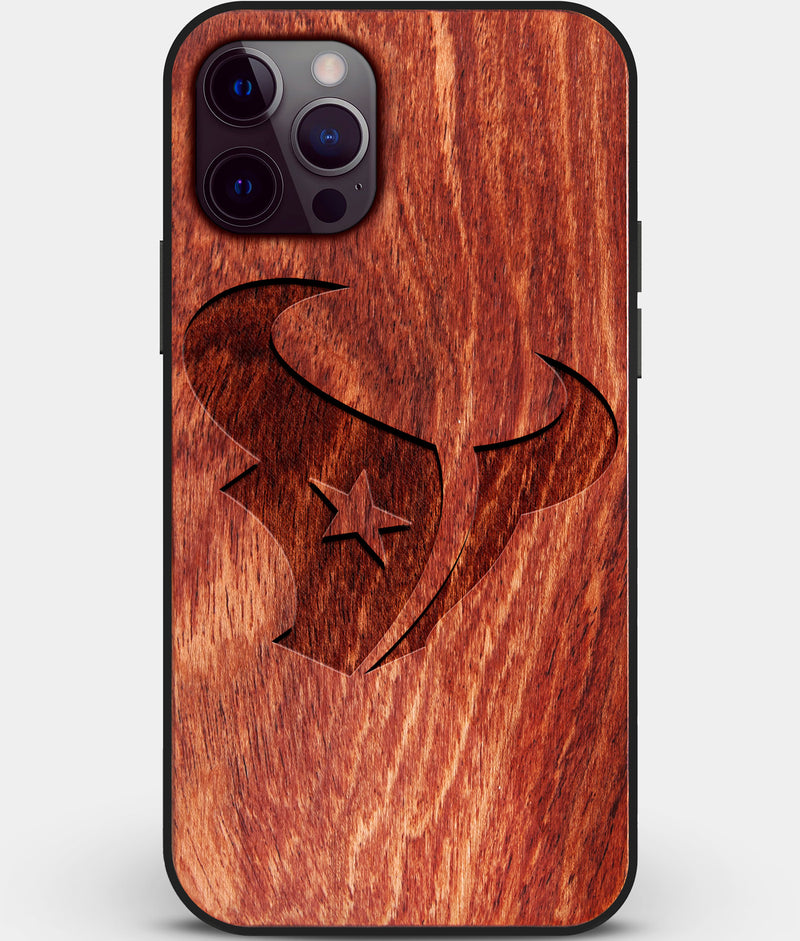 Custom Carved Wood Houston Texans iPhone 12 Pro Case | Personalized Mahogany Wood Houston Texans Cover, Birthday Gift, Gifts For Him, Monogrammed Gift For Fan | by Engraved In Nature