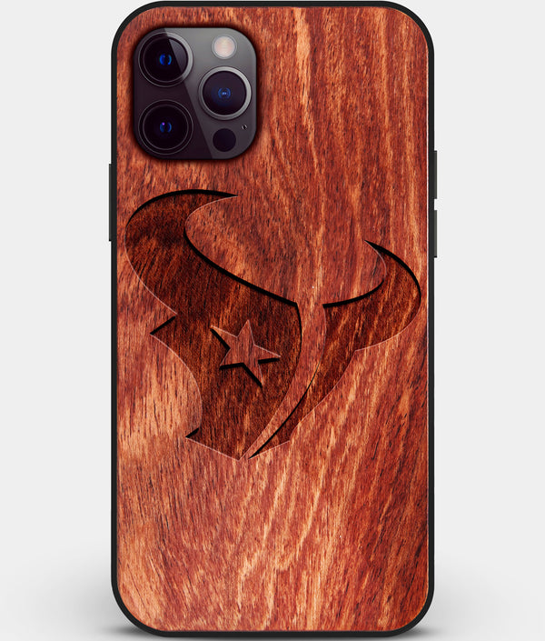 Custom Carved Wood Houston Texans iPhone 12 Pro Max Case | Personalized Mahogany Wood Houston Texans Cover, Birthday Gift, Gifts For Him, Monogrammed Gift For Fan | by Engraved In Nature
