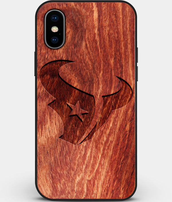 Custom Carved Wood Houston Texans iPhone X/XS Case | Personalized Mahogany Wood Houston Texans Cover, Birthday Gift, Gifts For Him, Monogrammed Gift For Fan | by Engraved In Nature