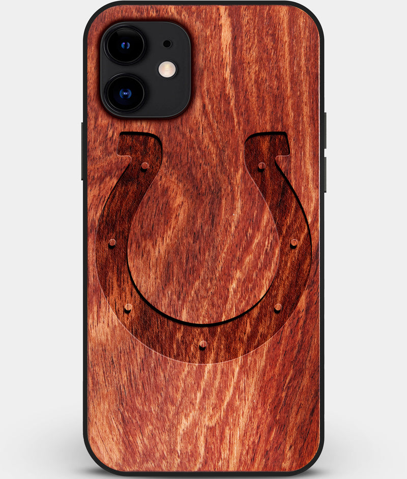 Custom Carved Wood Indianapolis Colts iPhone 11 Case | Personalized Mahogany Wood Indianapolis Colts Cover, Birthday Gift, Gifts For Him, Monogrammed Gift For Fan | by Engraved In Nature