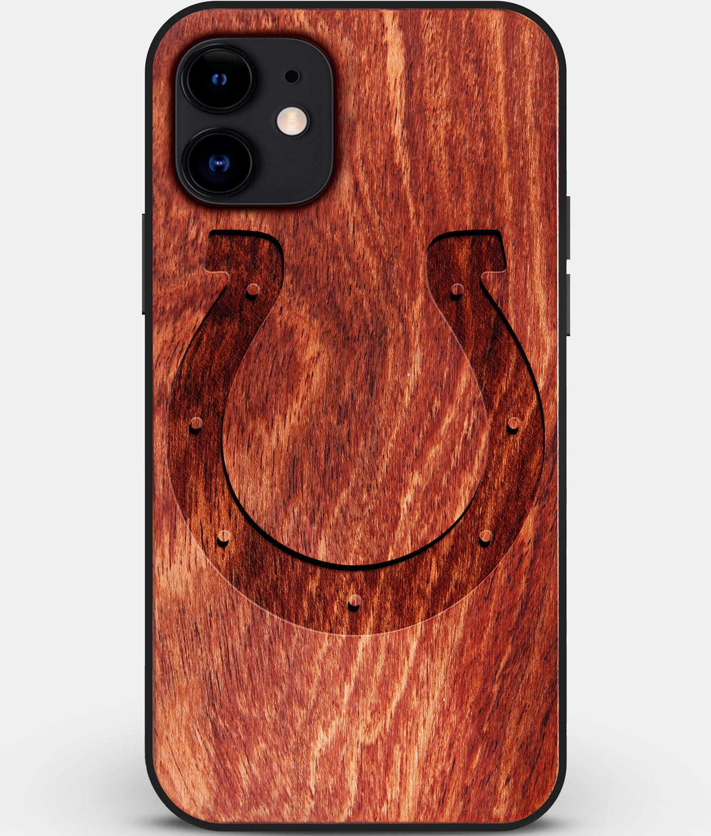 Custom Carved Wood Indianapolis Colts iPhone 12 Case | Personalized Mahogany Wood Indianapolis Colts Cover, Birthday Gift, Gifts For Him, Monogrammed Gift For Fan | by Engraved In Nature