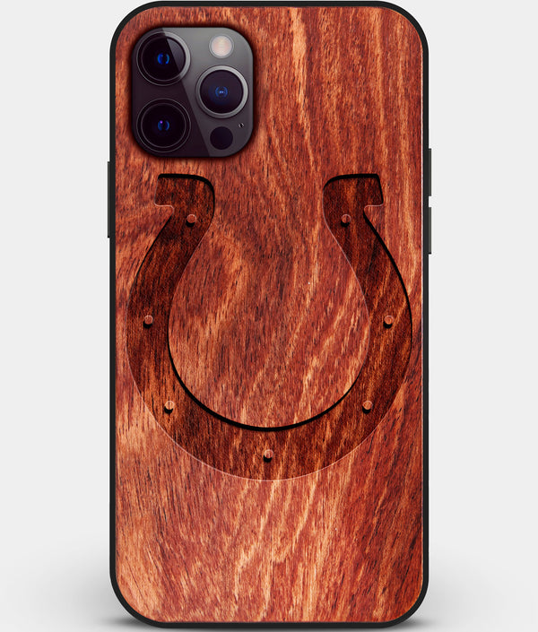 Custom Carved Wood Indianapolis Colts iPhone 12 Pro Max Case | Personalized Mahogany Wood Indianapolis Colts Cover, Birthday Gift, Gifts For Him, Monogrammed Gift For Fan | by Engraved In Nature