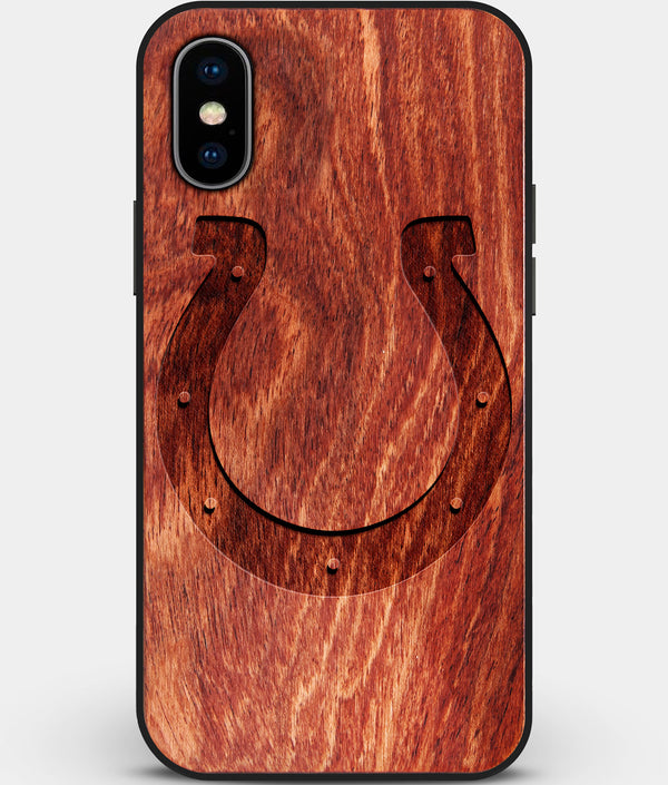Custom Carved Wood Indianapolis Colts iPhone X/XS Case | Personalized Mahogany Wood Indianapolis Colts Cover, Birthday Gift, Gifts For Him, Monogrammed Gift For Fan | by Engraved In Nature