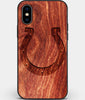 Custom Carved Wood Indianapolis Colts iPhone X/XS Case | Personalized Mahogany Wood Indianapolis Colts Cover, Birthday Gift, Gifts For Him, Monogrammed Gift For Fan | by Engraved In Nature
