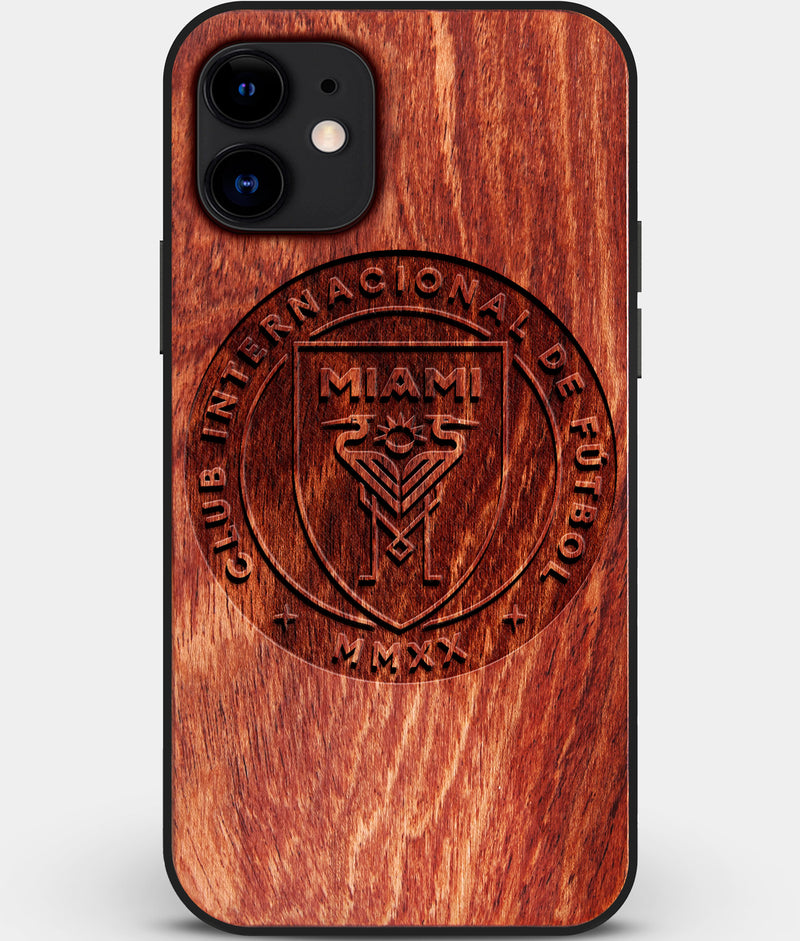 Custom Carved Wood Inter Miami CF iPhone 11 Case | Personalized Mahogany Wood Inter Miami CF Cover, Birthday Gift, Gifts For Him, Monogrammed Gift For Fan | by Engraved In Nature