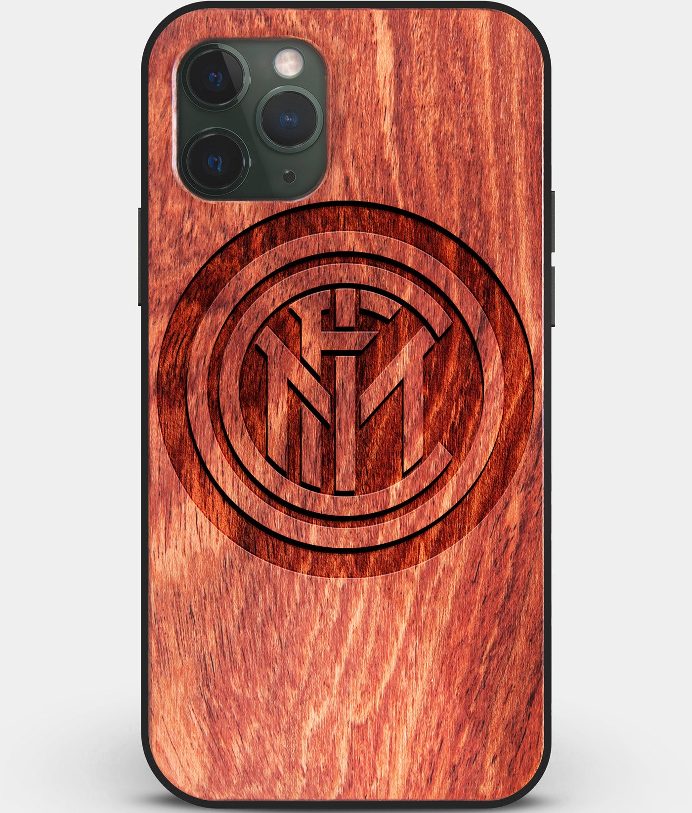 Custom Carved Wood Inter Milan FC iPhone 11 Pro Case | Personalized Mahogany Wood Inter Milan FC Cover, Birthday Gift, Gifts For Him, Monogrammed Gift For Fan | by Engraved In Nature