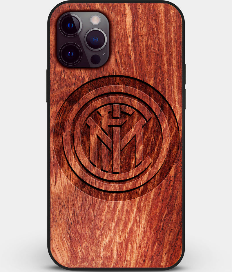 Custom Carved Wood Inter Milan FC iPhone 12 Pro Max Case | Personalized Mahogany Wood Inter Milan FC Cover, Birthday Gift, Gifts For Him, Monogrammed Gift For Fan | by Engraved In Nature