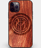 Custom Carved Wood Inter Milan FC iPhone 12 Pro Max Case | Personalized Mahogany Wood Inter Milan FC Cover, Birthday Gift, Gifts For Him, Monogrammed Gift For Fan | by Engraved In Nature