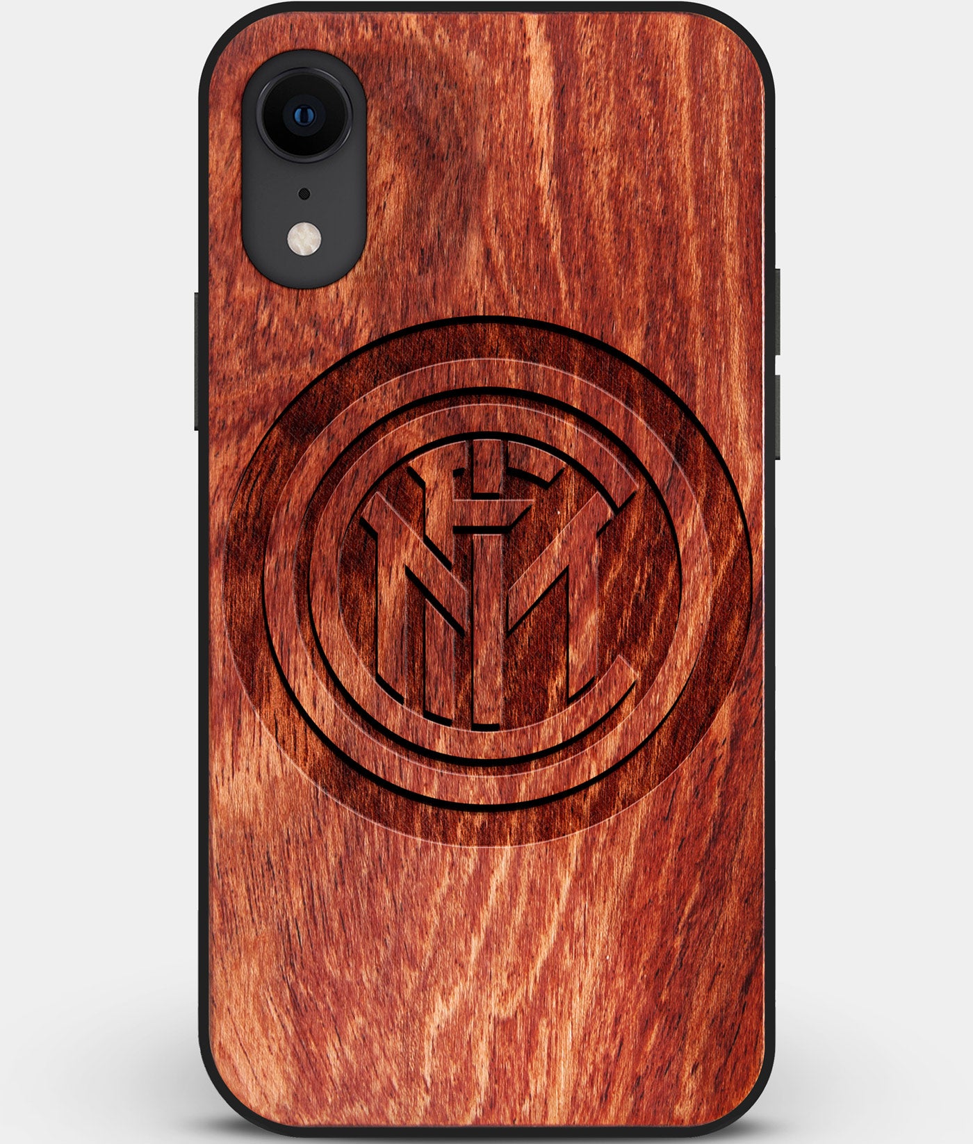 Custom Carved Wood Inter Milan FC iPhone XR Case | Personalized Mahogany Wood Inter Milan FC Cover, Birthday Gift, Gifts For Him, Monogrammed Gift For Fan | by Engraved In Nature