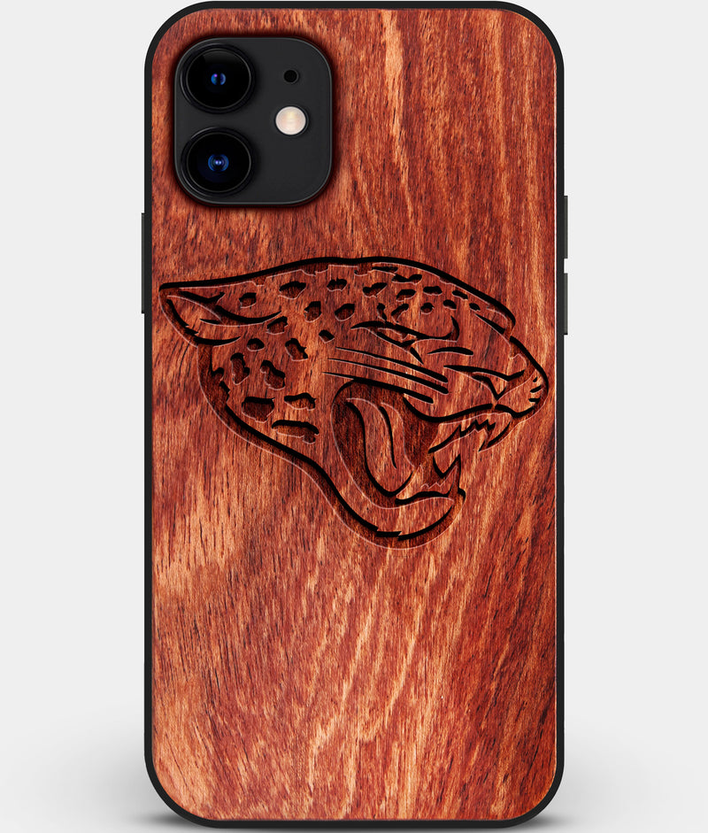 Custom Carved Wood Jacksonville Jaguars iPhone 11 Case | Personalized Mahogany Wood Jacksonville Jaguars Cover, Birthday Gift, Gifts For Him, Monogrammed Gift For Fan | by Engraved In Nature