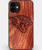 Custom Carved Wood Jacksonville Jaguars iPhone 12 Case | Personalized Mahogany Wood Jacksonville Jaguars Cover, Birthday Gift, Gifts For Him, Monogrammed Gift For Fan | by Engraved In Nature